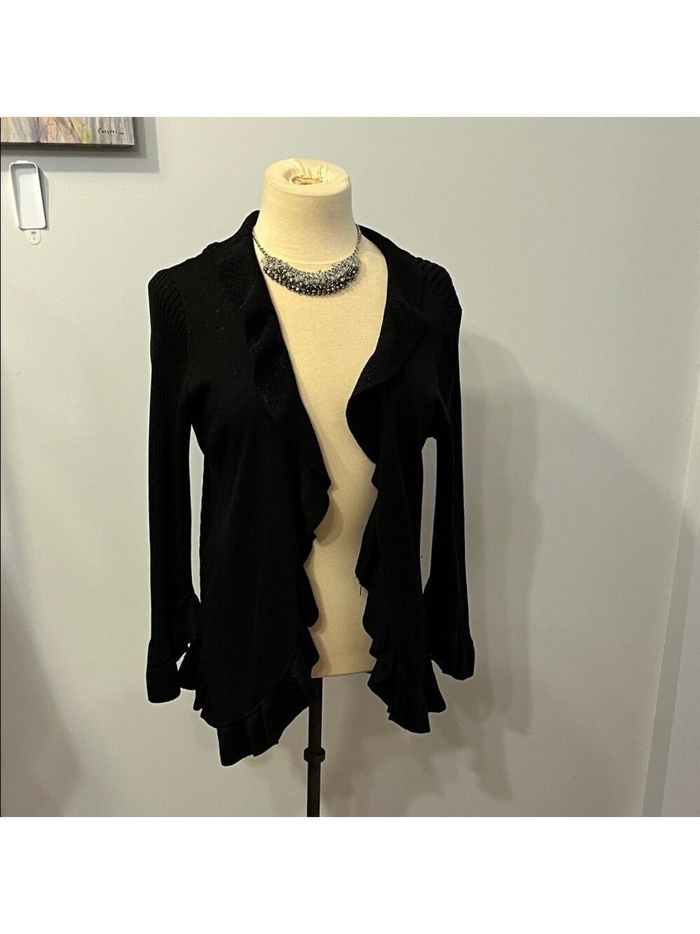NINE WEST Silk Rayon Open Ruffle Ribbed Cardigan 1X - Picture 2 of 12